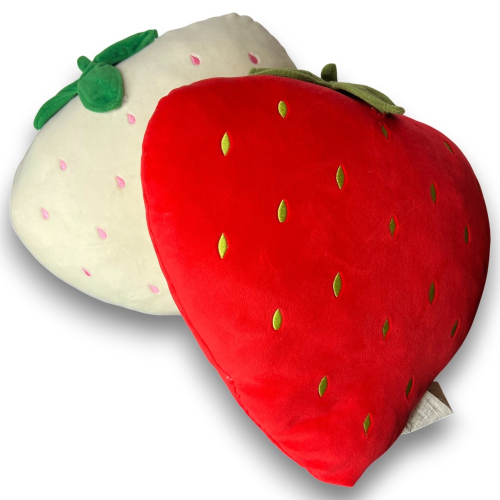 Strawberry Plush Pillow Set Red & White Soft Fruit Throw Cushions Kawaii Decor